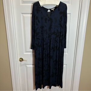 Terra & Sky Blue and Black Tie Dye Long Sleeve Dress
